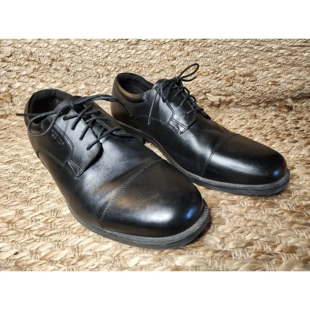Rockport Men's Charles Road Cap Toe Oxford Black Leather Dress Shoes Size 13